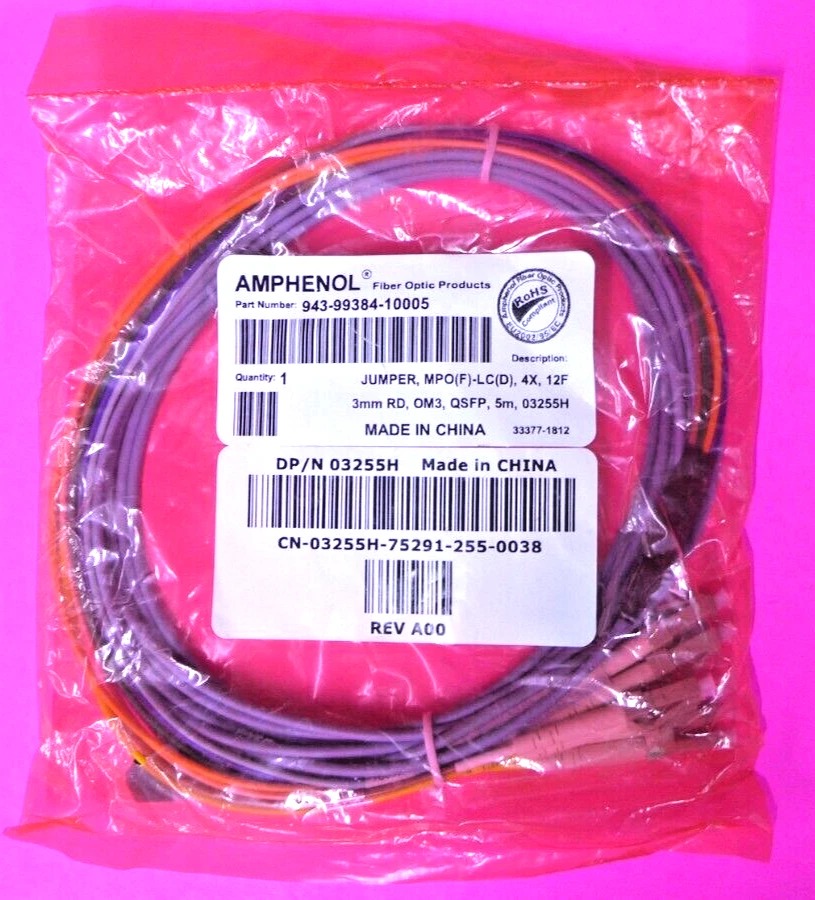 new amphenol qsfp jumper mpo(f) lc(d) fiber optic cable assembly 943 99384 10005 new amphenol qsfp jumper mpo(f) lc(d) fiber optic cable assembly 943 99384 10005